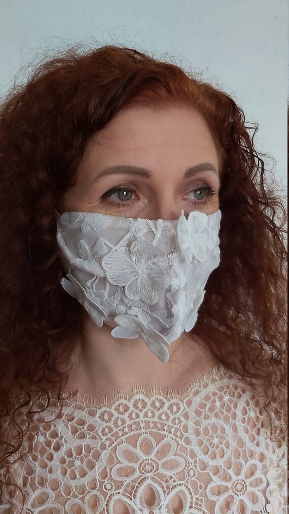 Ivory Face Mask With 3d Flowers Wedding Face Mask Protective Etsy