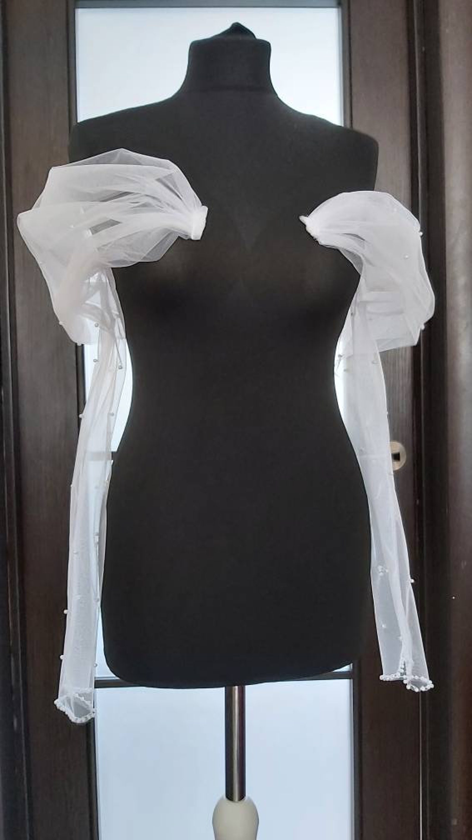 Detachable Tulle Sleeves With Pearls Wedding Sleeves With Etsy