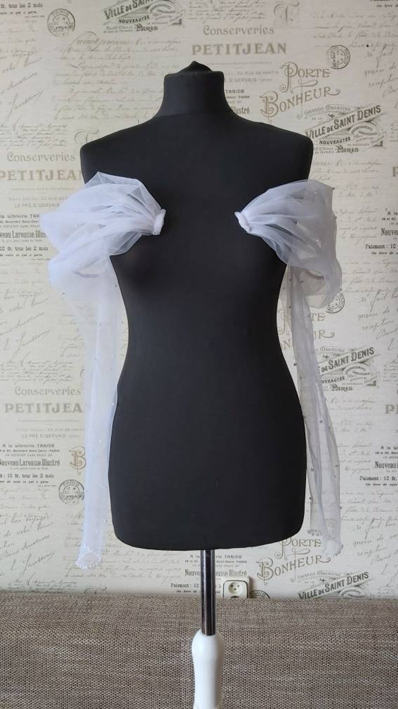 Detachable Tulle Sleeves With Pearls Wedding Sleeves With Etsy