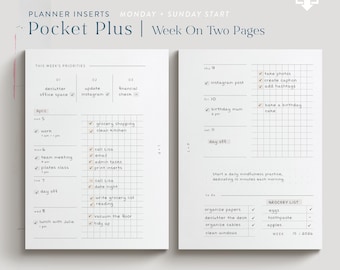 Pocket Plus weekly planner inserts | Undated layout | 1 Week on 2 Pages | PDF Download | printable | minimal design