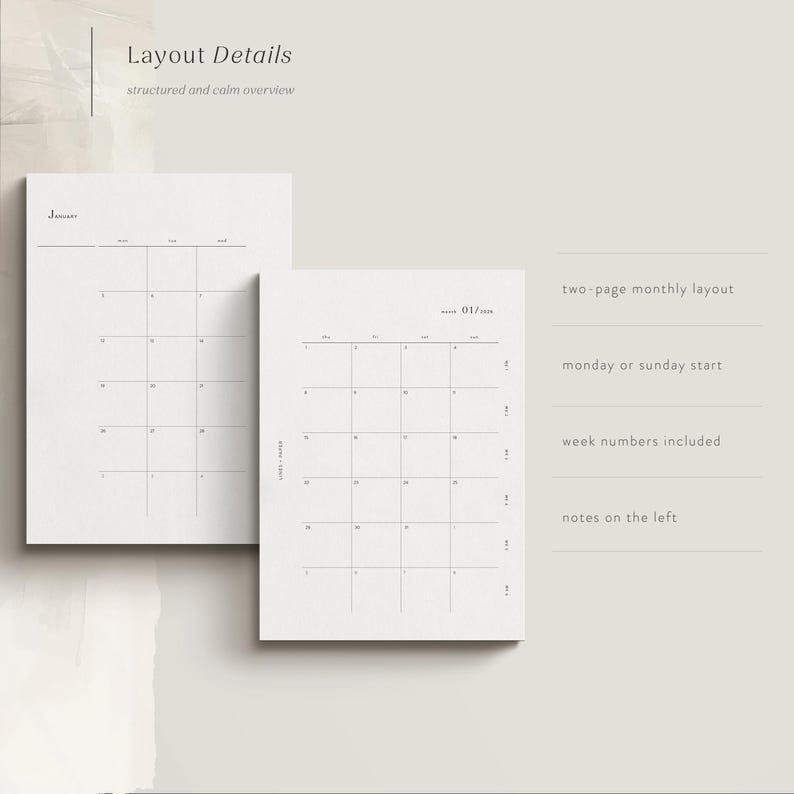 A5 Monthly Planner Inserts 2026 | Monthly Overview | Printable PDF ...