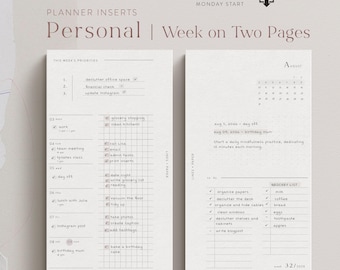 Personal Planner Inserts 2026 | Weekly Horizontal Planner | Filofax Personal Inserts | 6 Ring Planner Refills | Printable PDF Download