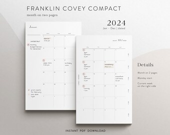 FCC 2024 Yearly Calendar BUNDLE Printable Franklin Covey Compact Rings ...