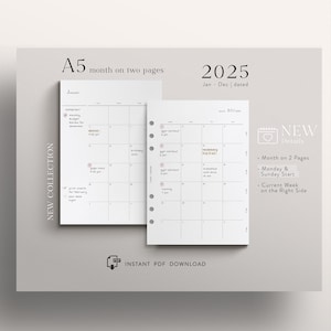 A5 - Resumen mensual 2025 en 2 páginas con fecha de enero a diciembre - Descarga en PDF - Diseño minimalista y funcional - MO2P