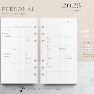 Personal 2025 monthly planner inserts - Jan-Dec - PDF download - functional and minimal design - MO2P - printable pages