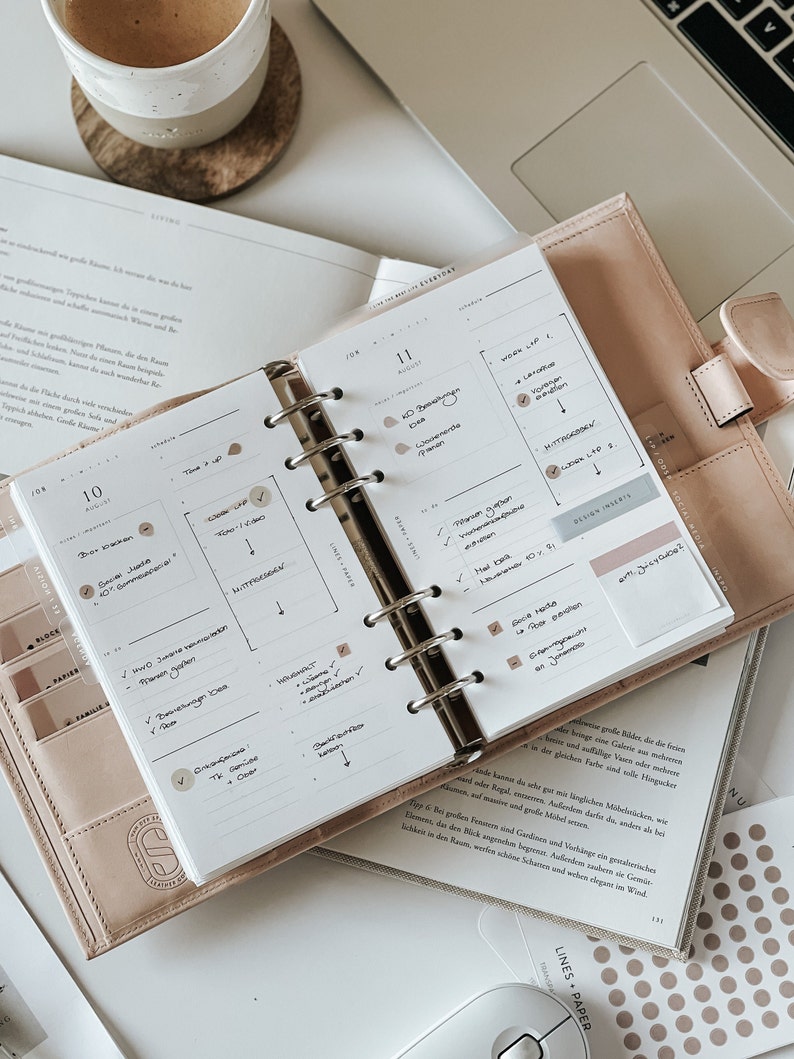 In this photo, the printable calendar inserts are used in the planner to showcase a well-organized day.