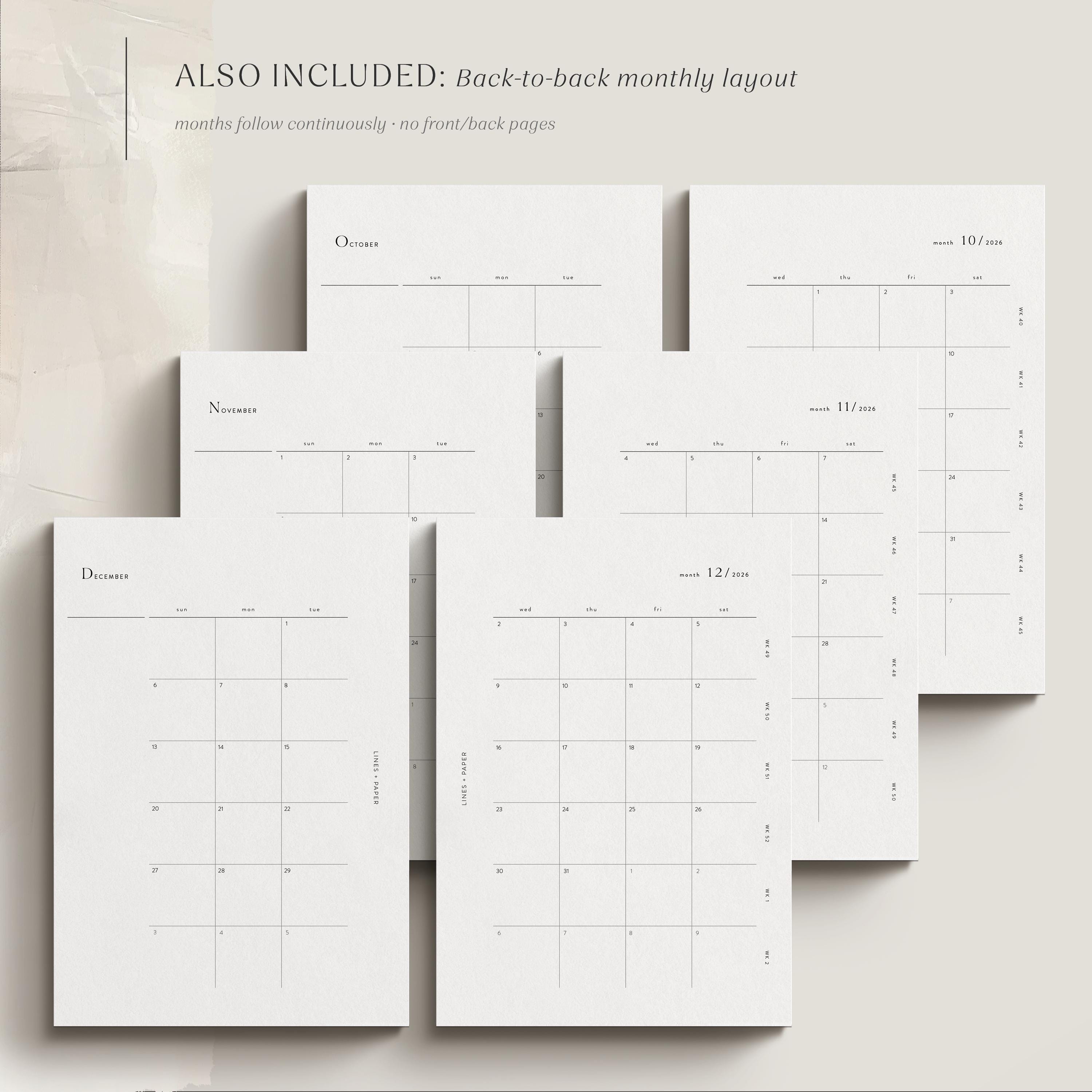 A5 Monthly Planner Inserts 2026 | Monthly Overview | Printable PDF ...