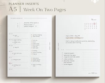 A5 Weekly Planner Inserts | August 2025 – August 2026 | Printable PDF download - Functional Design - WO2P | Inserts for Filofax