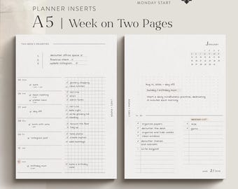 A5 Weekly Planner Inserts 2026 | Weekly Overview Printable | 1 Week on 2 Pages | Monday Start | PDF Download | Filofax A5