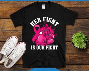 Her Fight Is Our Fight PNG, Breast Cancer Awareness Sublimation, Pink Ribbon Boxing Gloves Digital Download, Survivor Support Clipart