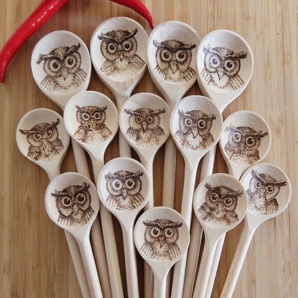 Wooden spoon with owl motif