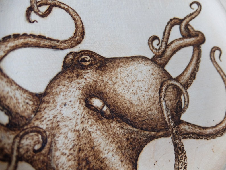 Octopus Pyrography on Wooden Plate - Etsy