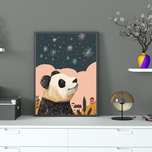 Póster de panda gigante mirando el cielo estrellado 113, impresión artística, decoración del hogar y el dormitorio para amantes de la decoración, póster de decoración de pared