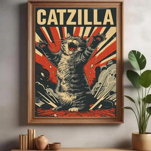 Póster, foto, pintura 'Funny Catzilla' de MaluBobo - Decoración del hogar - Decoración del dormitorio