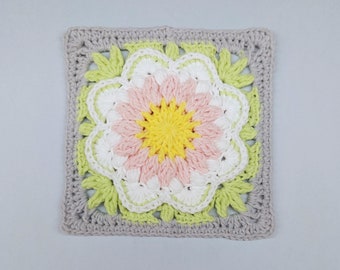 Crochet floral square pattern pdf file for floral blanket / bag written pattern with photos #156