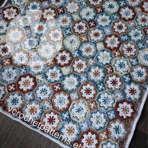 Crochet blanket pattern pdf file FROST blanket pattern photo tutorial snowflakes blanket pattern Octagons and squares