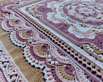 Crochet blanket pattern pdf file BLOOMING JOY blanket pattern photo tutorial girl vintage vibe blanket pattern