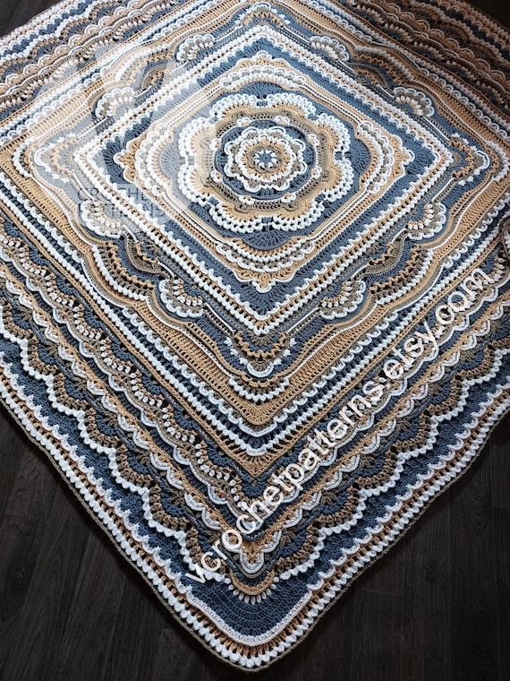 Crochet blanket pattern pdf file FLORAL FANTASIA blanket pattern photo tutorial girl vintage vibe blanket pattern