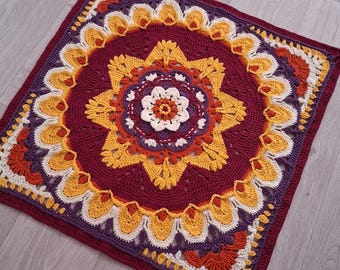 Crochet Leo Mandala Square Pattern, 12 Treasures of the Zodiac CAL (PDF Pattern)