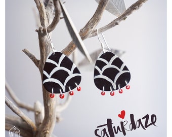 Hand-Painted Guitar Pick Dangle Earrings - Recycled Musician Gift