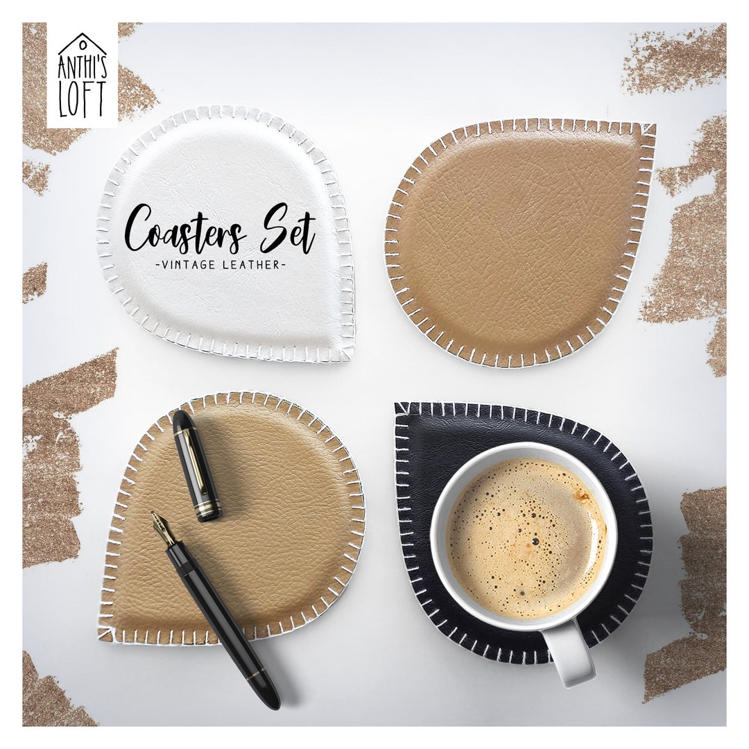 Handmade Leather Coasters Double Sided Leather Coasters Taupebeige