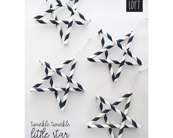 Origami Lucky Stars || Black & White Lucky Wishing Stars || Handmade Paper Straw Stars || Holiday Ornament Thanksgiving Christmas Decoration