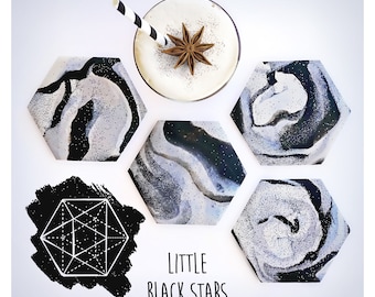 Elegantes posavasos de polímero de mármol hexagonal: juego de 4 elegantes posavasos de arcilla jaspeada