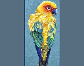 Sonnensittich 2D Nadelgefilzte Wolle Malerei 10x30cm