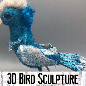 Fantastical Blue bird sculpture -  needle felting multimedia