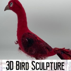 Fantastical red bird sculpture - needle felting multimedia OOAK