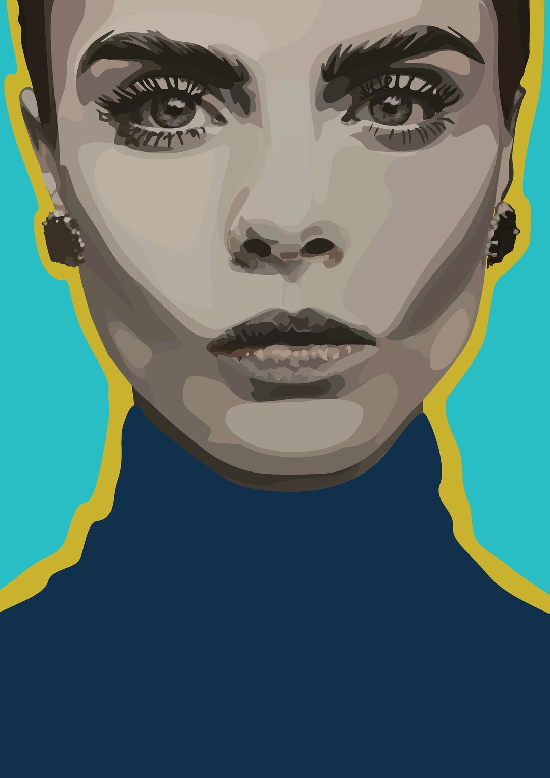 Turquoise Digital Print, Girl Wall Art, Modern Home Decor, Cara