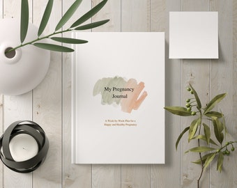 May include: A white journal with the title "My Pregnancy Journal" and a watercolor design in shades of green and orange. The text below the title reads "A Week-by-Week Plan for a Happy and Healthy Pregnancy."