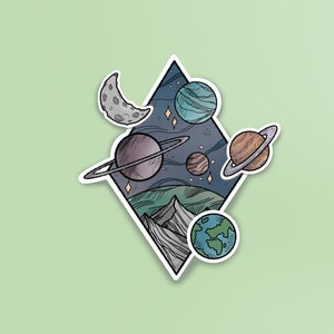 Space Sketch Style Collection Set of 4 Self-Adhesive Stickers
