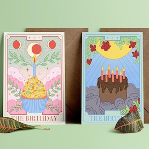 Tarot Themed Geburtstagskarten Cupcake und Kuchen A6 Grußkarten