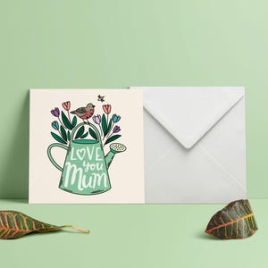 Arrosoir Fleurs Carré pour la Fête des Mères, je t'aime maman, 5 x 5 po. Cartes de voeux
