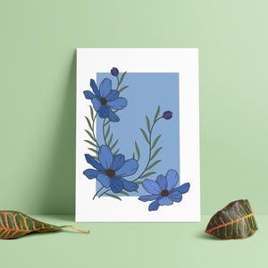 FLORAL - Blue Flowers Simple Vector Print Illustrations A4 / A5