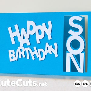 Feliz cumpleaños hijo tarjeta svg, plantilla de proyecto, dxf, eps, archivo de corte, cutfile para cricut o silueta DIGITAL DESCARGAR