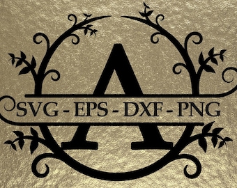 Split monogram alphabet svg, letters A - Z, circle circular leaf design font, cut files, cutfiles, dxf, png, esp & svg DIGITAL DOWNLOAD