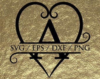 Heart split monogram alphabet svg, letters A - Z, heart shaped font, wedding monogram, cut files, dxf, png, esp & svg DIGITAL DOWNLOAD