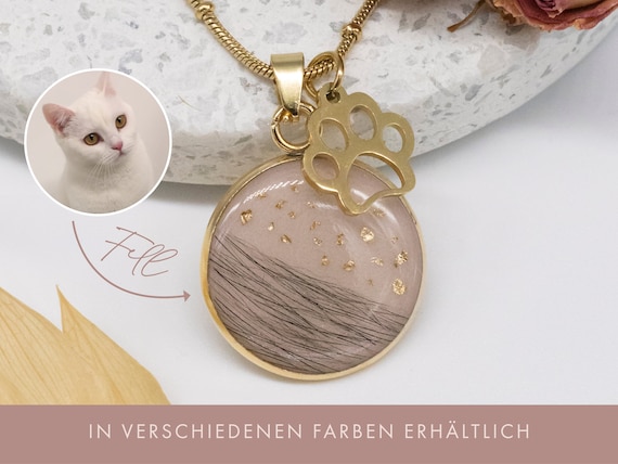 Kette mit Tierfell Anhänger Schwarz, Rosa oder Weiß  | Halskette mit Tierhaaren | Erinnerungsschmuck mit Tierfell