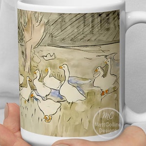 Geese Mug, Vintage Goose Print/Mug, Funny Goose Lover Gift, Farmer Mug, Vintage Bird Cup, Antique Geese Print, Farmhouse Decor, Goose Art