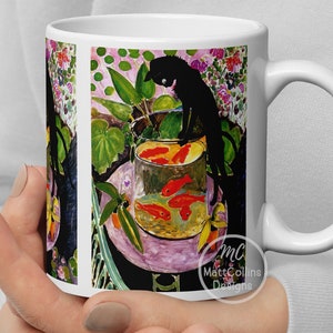 Henri Matisse Cat Mug, Matisse Goldfish Mug, Black Cat Art, Funny Gift, Home Decor Mug, Fine Art, Funny Cat Mug, Modern Art