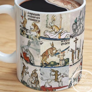Medieval Battle Bunnies Mug Medieval Rabbits Mug Medieval Killer Rabbit Mug/ Cup Medieval Mug Rabbit Lover Gift Medieval Marginalia Mug