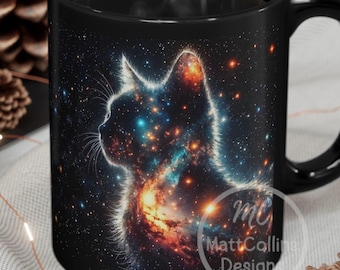 Galaxy Black Cat Mug, Space Cat Coffee Cup, Cosmic Nebula Space Cat Coffee Mug, Celestial Black Cat Gift, Cat Lover Gift, Cat Mom Gift