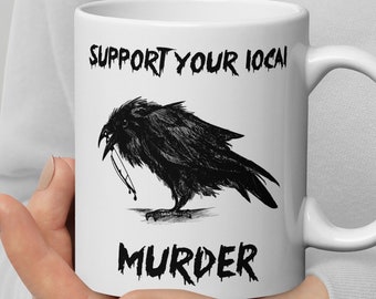 Krähe Rabe Becher Unterstützen Sie Ihre lokale Murder Becher Rabe Meme True Kriminalität Rabe Becher Rabe mit Messer Geschenk für Vogelliebhaber Krähe Geschenke Halloween Geschenk