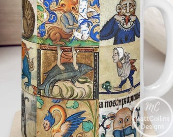 Medieval Creatures Mug Weird Beasts Mug Medieval Marginalia Mug Medieval Oddities Coffee Cup History Lover Gift Manuscript Illustration