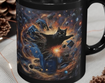 Doctor Who-mok Exploding Tardis in Galaxy-mok Black Cat-mok ideaal cadeau geïnspireerde mashup - Whovians Fandom Gift Exploding Police Box