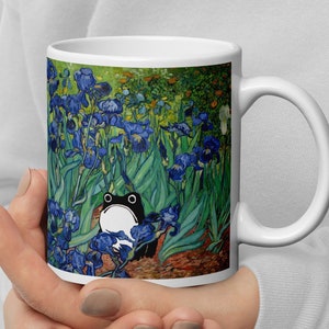 Matsumoto Hoji Frog Mug, Vincent Van Gogh Irises Mug, Sad Frog Gift, Angry Frog Mug, Floral Print, Funny Frog print, Unimpressed Frog