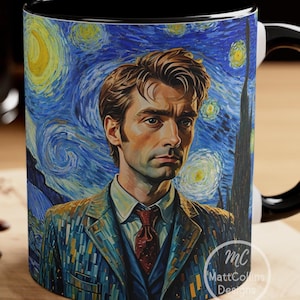 Doctor Who Becher Tardis Becher Vincent van Gogh Sternennacht Becher David Tennant Kaffeebecher Whovians-Fan Geschenk Klassische Filmbecher Science-Fiction-Becher