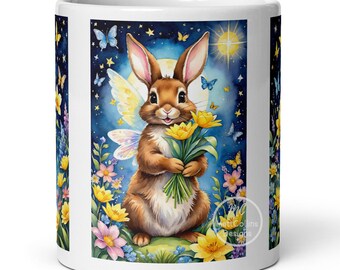 Easter Bunny Mug Easter Gift Easter Bunny Gift Rabbit Mug Spring Flowers Mug Floral Easter Bunnies Mug Cute Bunny Mug Bunny Lover Gift